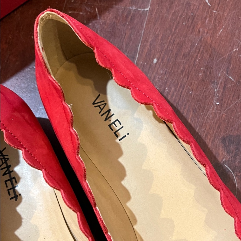 Vaneli Red Scalloped Flats - Picture 3 of 13